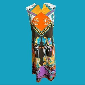 Vintage 60s 70s neon psychedelic dayglow floral midi shift dress 1960s 1970s mod